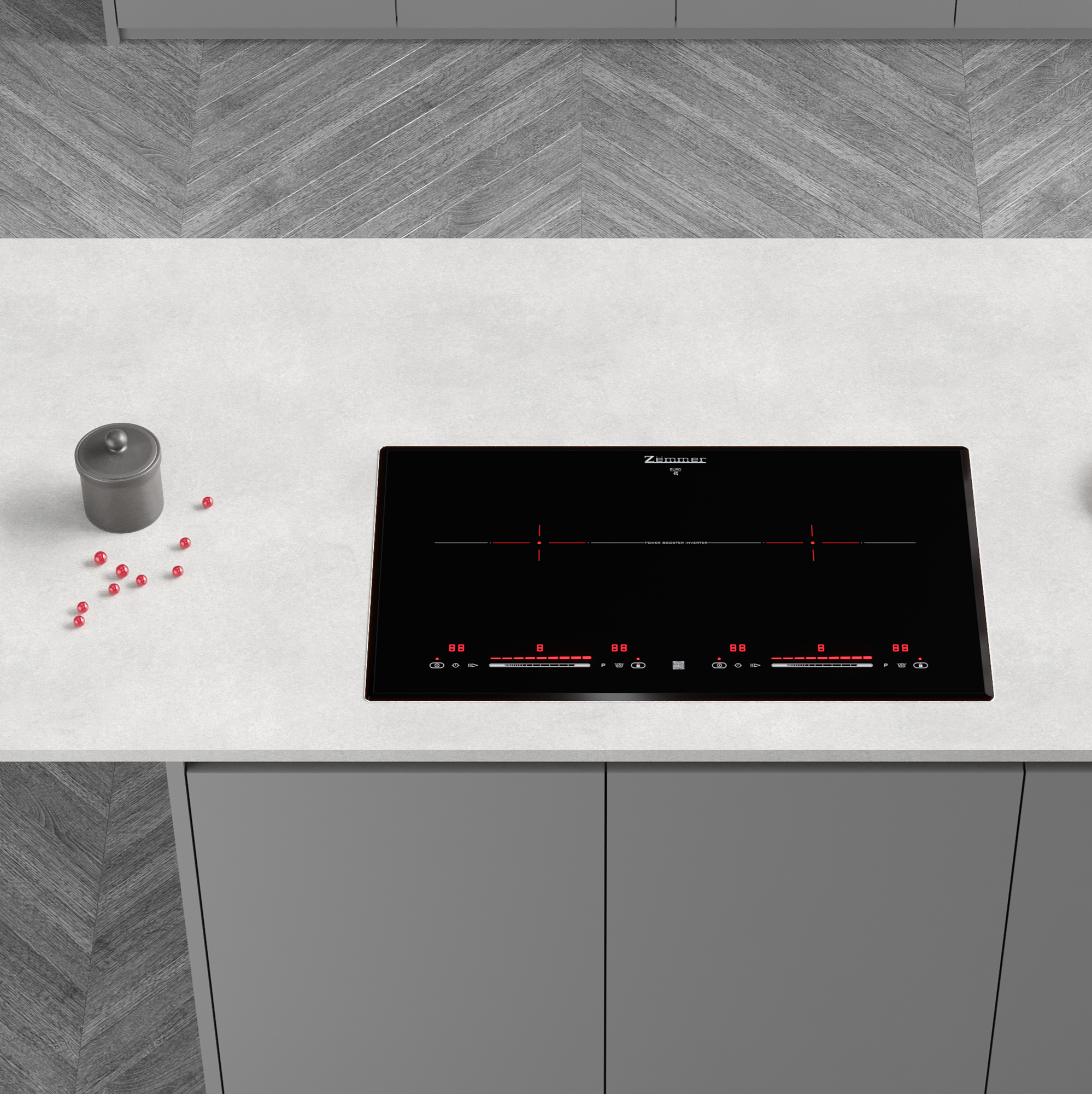 Mặt kính bếp từ Zemmer được nẹp viền Aluminum, cắt nguyên khối theo công nghệ cắt CNC giúp mặt kính đảm bảo tính thẩm mỹ cao và tránh va đập trong quá trình nấu ăn.